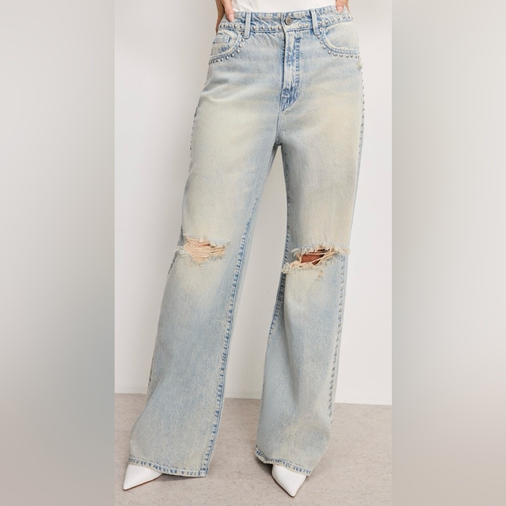 Good American Vintage Blue Ripped Wide Leg Jeans